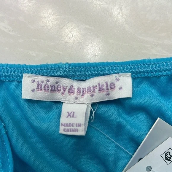 Honey & Sparkle Blue Atoll Floral Jacquard Babydoll Tank Top Sz XL NWT - Picture 7 of 10